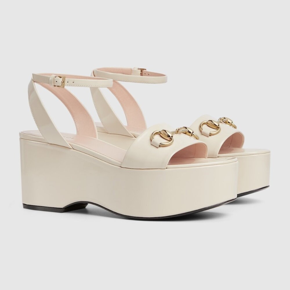 NIB Gucci ivory leather platform horsebit sandals - IT 38 US 8
